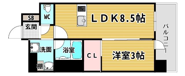 J.GRAN COURT京町堀(1LDK/8階)の間取り写真