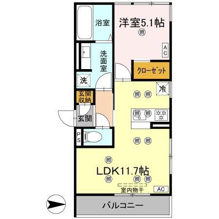 アナシエ朝美(1LDK/2階)の間取り写真