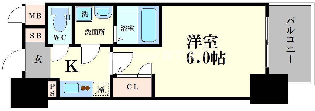 エスリードレジデンス本町パークフロント(1K/15階)の間取り写真