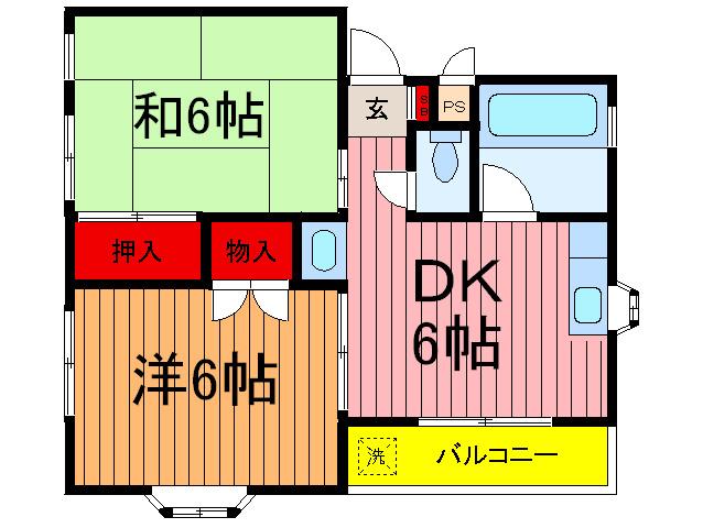 グリーンハイム(2DK/2階)の間取り写真