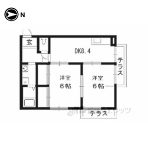 アメニティ椥辻Ⅱ(2DK/1階)の間取り写真