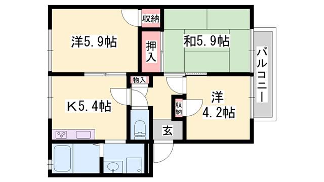 アイネス OKAMOTO(3K/1階)の間取り写真