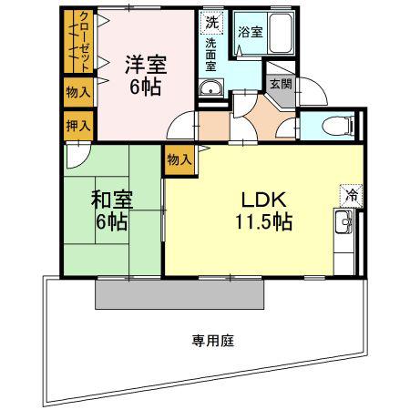 SUNロイヤル D棟(2LDK/1階)の間取り写真