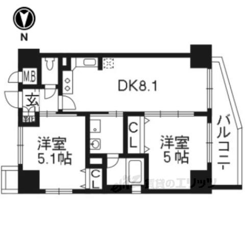 ＪＲ東海道本線 京都駅 徒歩6分 11階建 築14年(2DK/4階)の間取り写真