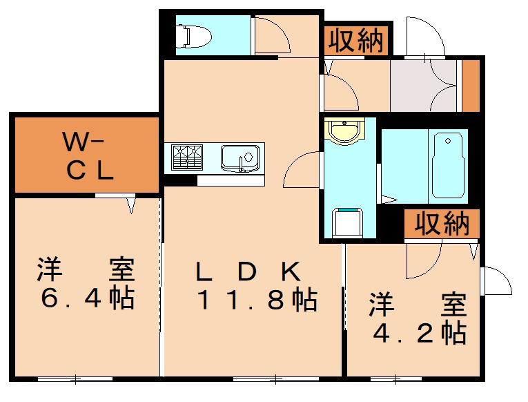 シャルムひびきの(2LDK/1階)の間取り写真