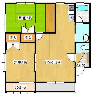 〇ラビアン・ローゼA(2LDK/1階)の間取り写真