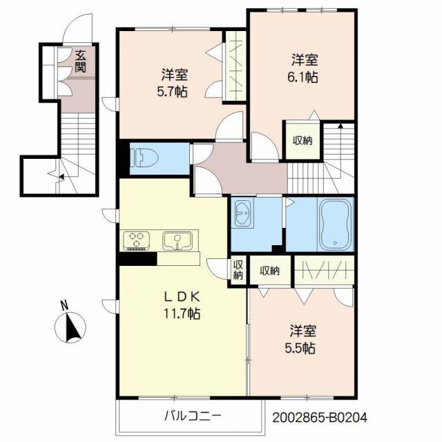 RECOTT辛島 弐番館(3LDK/2階)の間取り写真