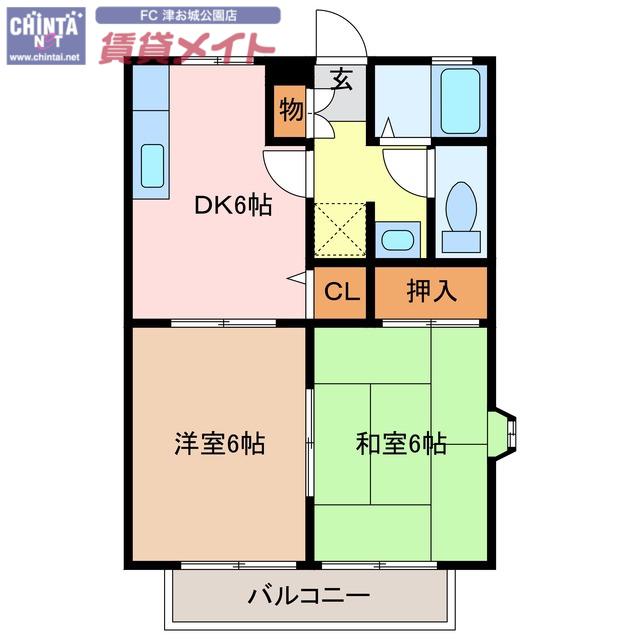 サウス COURT TWIN A棟(2DK/1階)の間取り写真