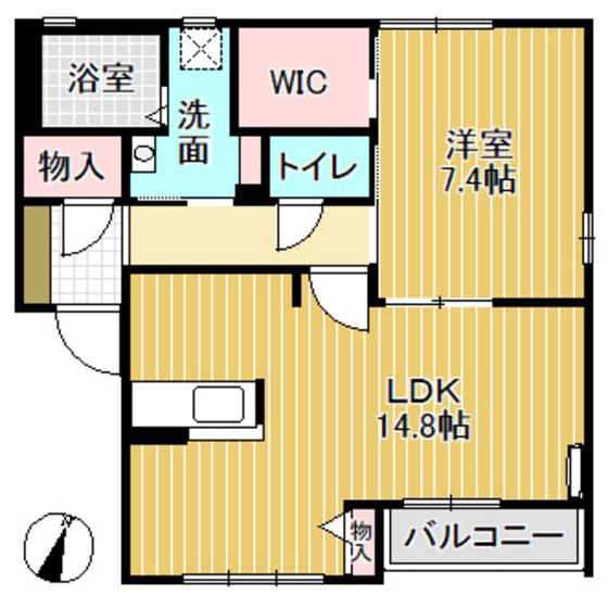 プラシィドパレス A棟(1LDK/1階)の間取り写真