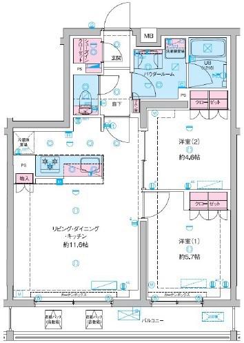 GENOVIA竹ノ塚(2LDK/1階)の間取り写真