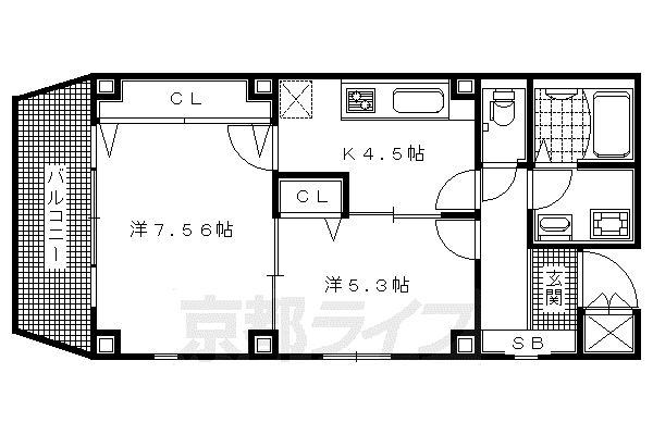 アマデウス西洞院(2K/7階)の間取り写真