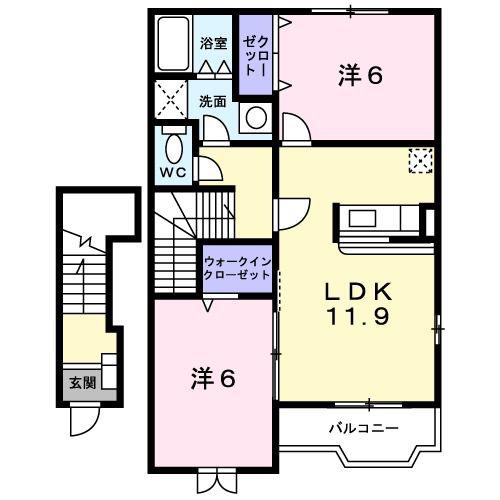 アンシャンテ(2LDK/2階)の間取り写真