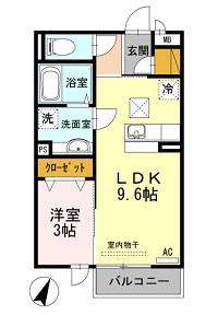 セジュール長居 E棟(1LDK/1階)の間取り写真
