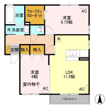 リビングタウン古河南D(2LDK/2階)の間取り写真