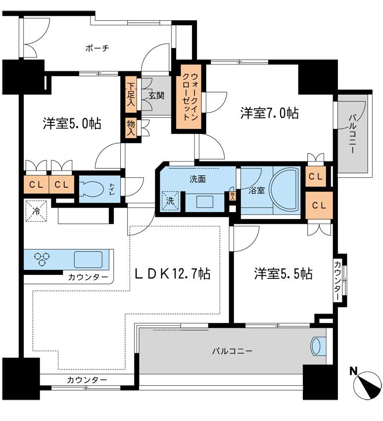 ケーディーエックスレジデンス町田(3LDK/7階)の間取り写真