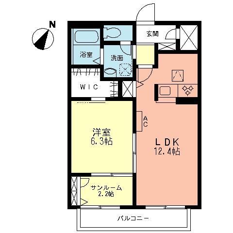 アルンディナリア C(1LDK/1階)の間取り写真