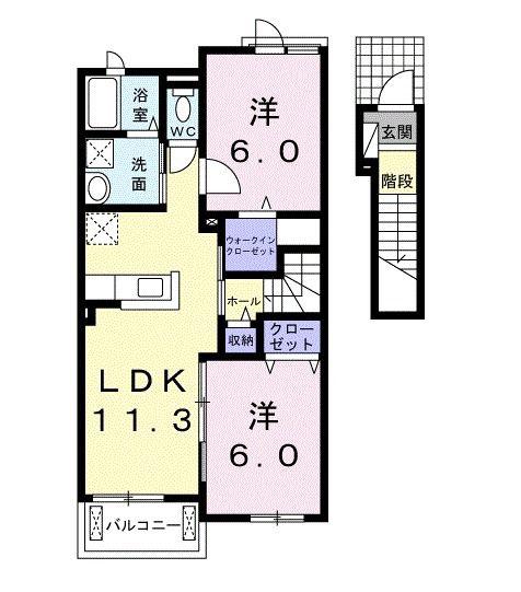 コリーナ木田余II(2LDK/2階)の間取り写真