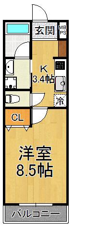 ヴィオーラ西宮(1K/2階)の間取り写真