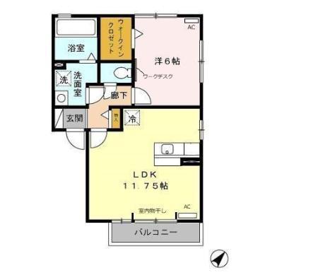 リビングタウン下俣A(1LDK/1階)の間取り写真
