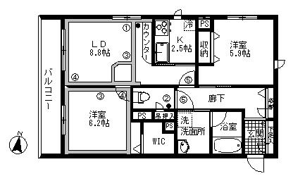 猫ちゃんと暮らすクラルス(2LDK/3階)の間取り写真