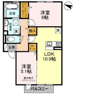 クレア B棟(2LDK/1階)の間取り写真