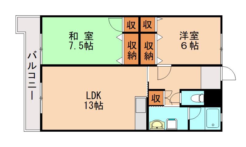 アイサム引野(2LDK/3階)の間取り写真