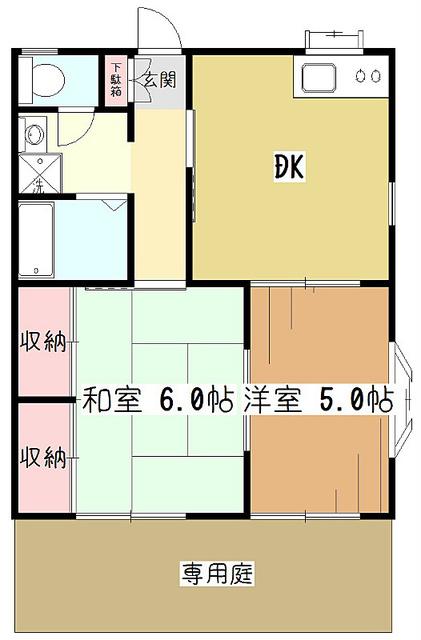 クララハイム(2DK/1階)の間取り写真
