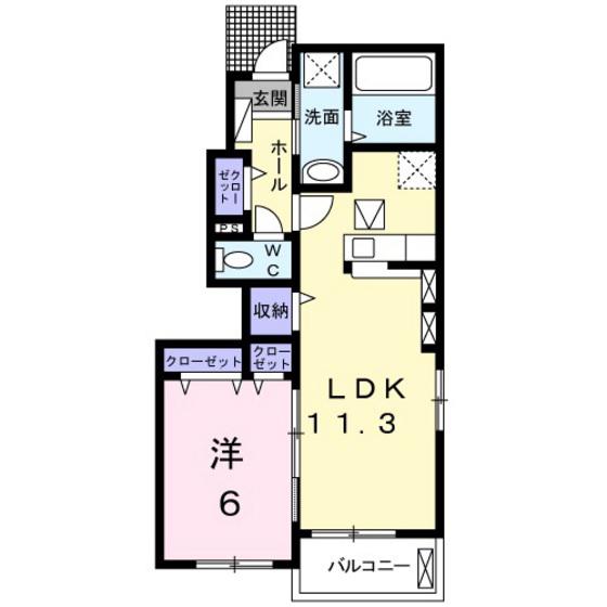 トゥジュールB(1LDK/1階)の間取り写真