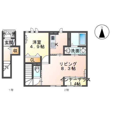CASA LIBERTA I(1LDK/2階)の間取り写真