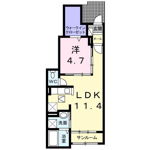 ルーベル柞原 II(1LDK/1階)の間取り写真