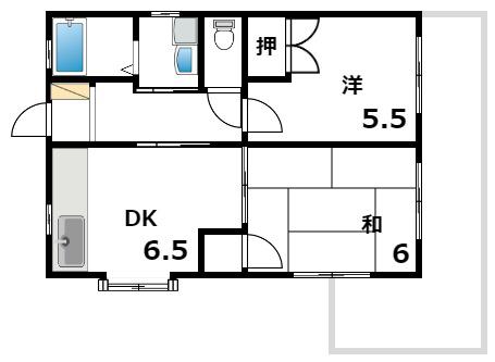 リビエール芦屋(2DK/1階)の間取り写真