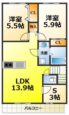 レスポワールE富木(2SLDK/2階)の間取り写真