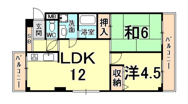 第二ハイツシャトー(2LDK/3階)の間取り写真