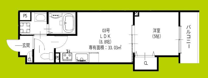クリエオーレ新堂I(1LDK/2階)の間取り写真