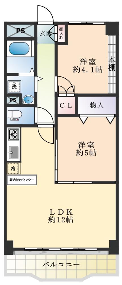 東亜パークサイドキャッスル(2LDK/3階)の間取り写真
