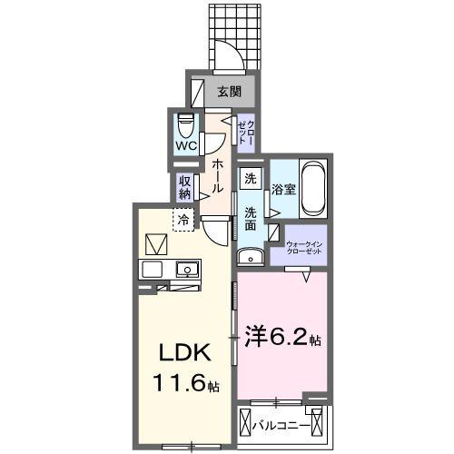 シェーン ハイム(1LDK/1階)の間取り写真