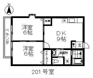セジュール・B(2DK/2階)の間取り写真