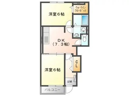 グラン シェル トラント(2DK/1階)の間取り写真