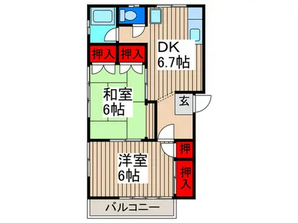 ヨコタハイツ丸野A(2DK/2階)の間取り写真