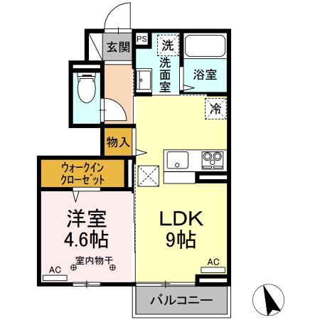 D-ROOM篭田(1LDK/1階)の間取り写真