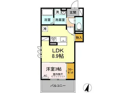 D-ROOM竹下 B棟(1LDK/3階)の間取り写真