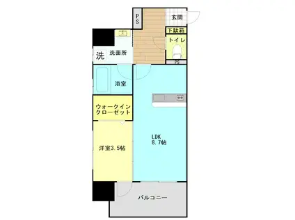 北九州モノレール 平和通駅 徒歩3分 11階建 築3年(1LDK/7階)の間取り写真