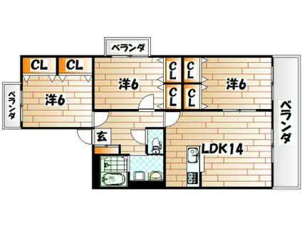 S・E天籟寺マンション(3LDK/6階)の間取り写真