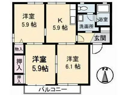 ノーブルパレス大山 A棟(3K/2階)の間取り写真