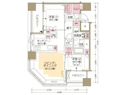 フロール横濱関内(2LDK/8階)の間取り写真