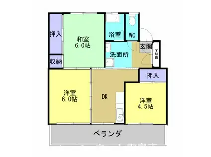 コーポ龍門1号棟(3DK/1階)の間取り写真