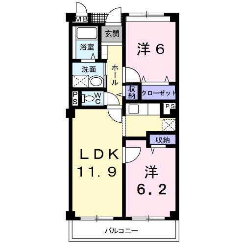 パルテールB(2LDK/2階)の間取り写真