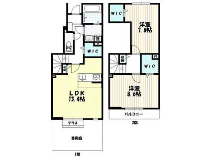 エイジュテラス(2LDK/1階)の間取り写真