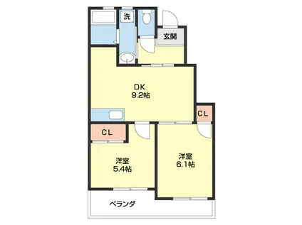 ドルフィンリバー(2DK/1階)の間取り写真