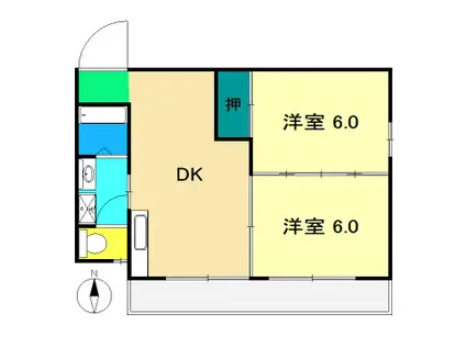 ロイヤル西町(2DK/1階)の間取り写真